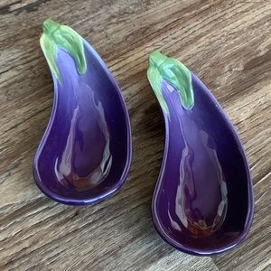Williams Sonoma Jardin Potager Eggplant Ceramic Baking /Serving Dishes Set of 2